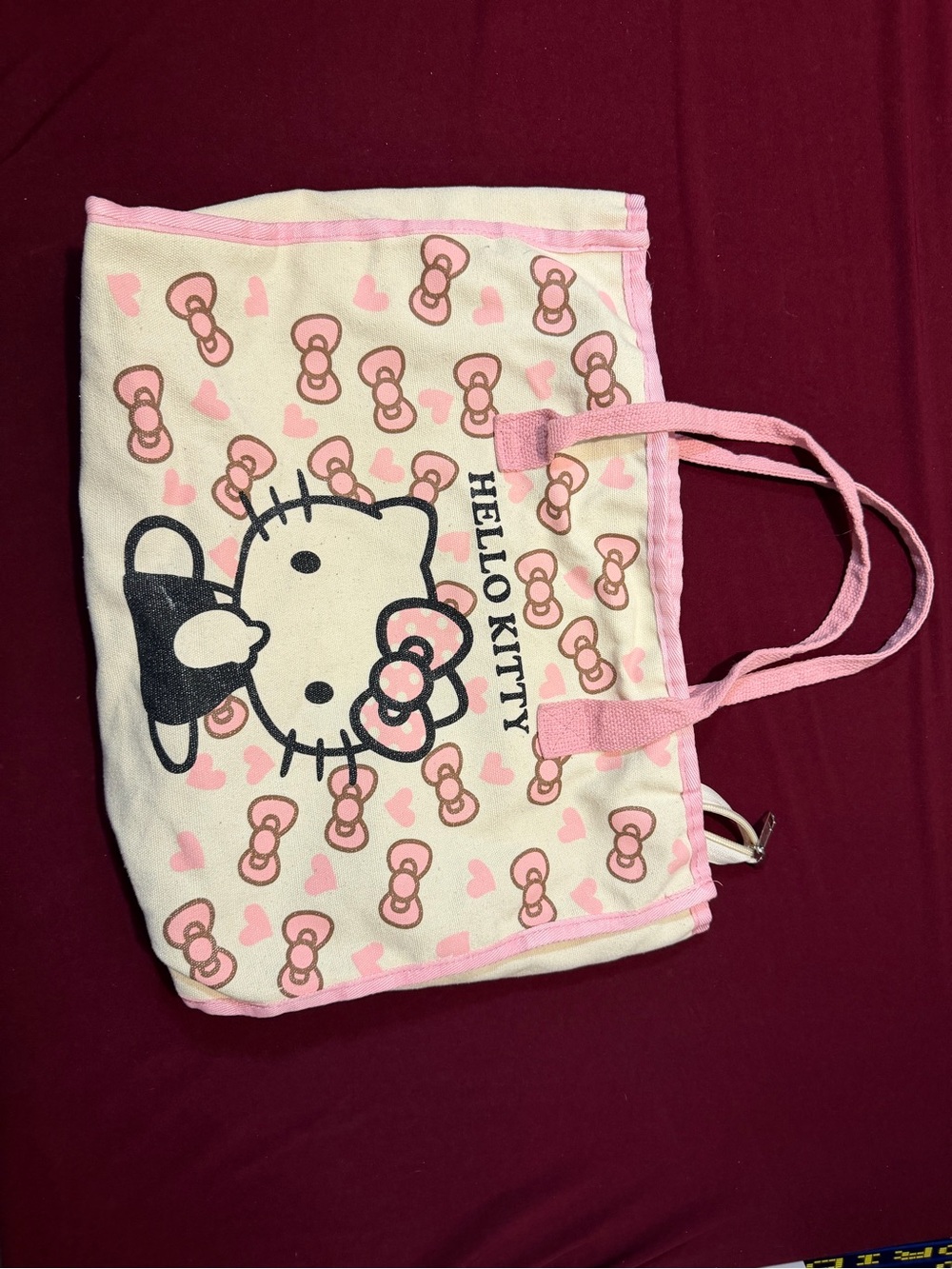 Hello Kitty Pink and Cream Canvas Kids Tote with Bow Pattern